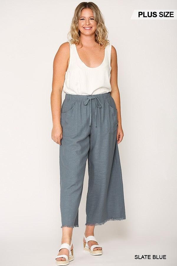 Frayed Wide Leg Pants With Pockets | Mixtshop LLC