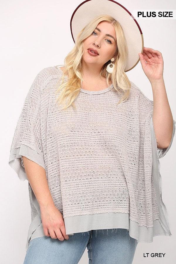 Light Knit And Woven Mixed Boxy Top With Poncho Sleeve | Mixtshop LLC Main image