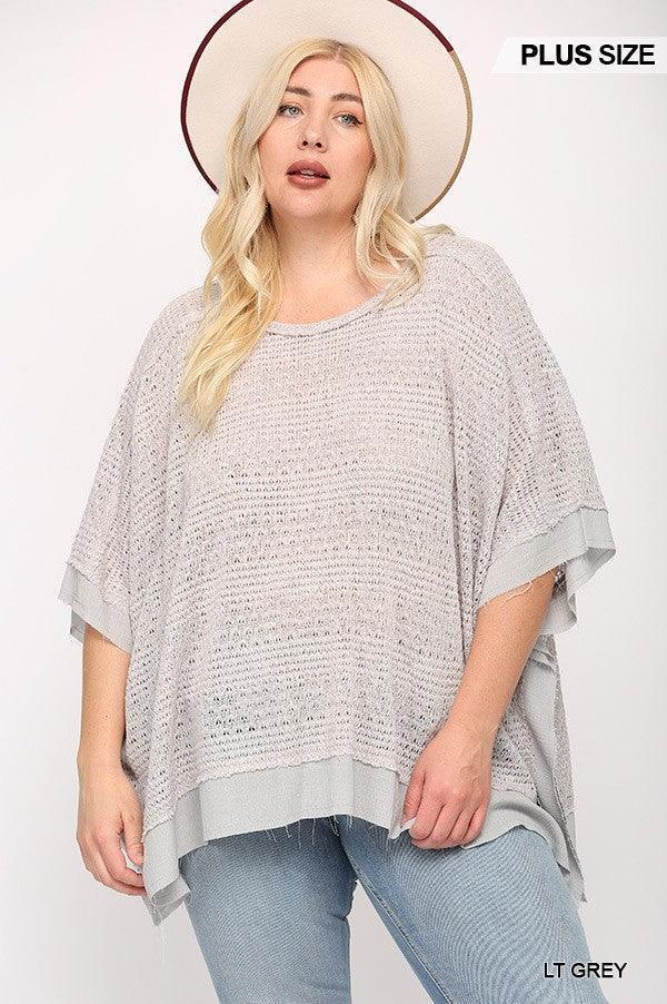 Light Knit And Woven Mixed Boxy Top With Poncho Sleeve Secondary image