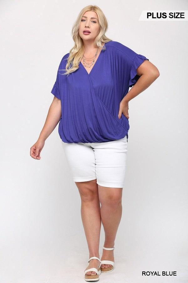 Solid Viscose Knit Surplice Top With Ruffle Sleeve Secondary image