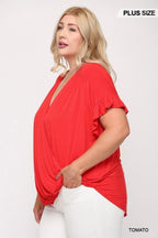 Solid Viscose Knit Surplice Top With Ruffle Sleeve | Mixtshop LLC