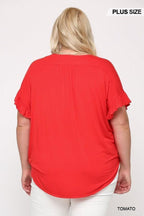 Solid Viscose Knit Surplice Top With Ruffle Sleeve | Mixtshop LLC