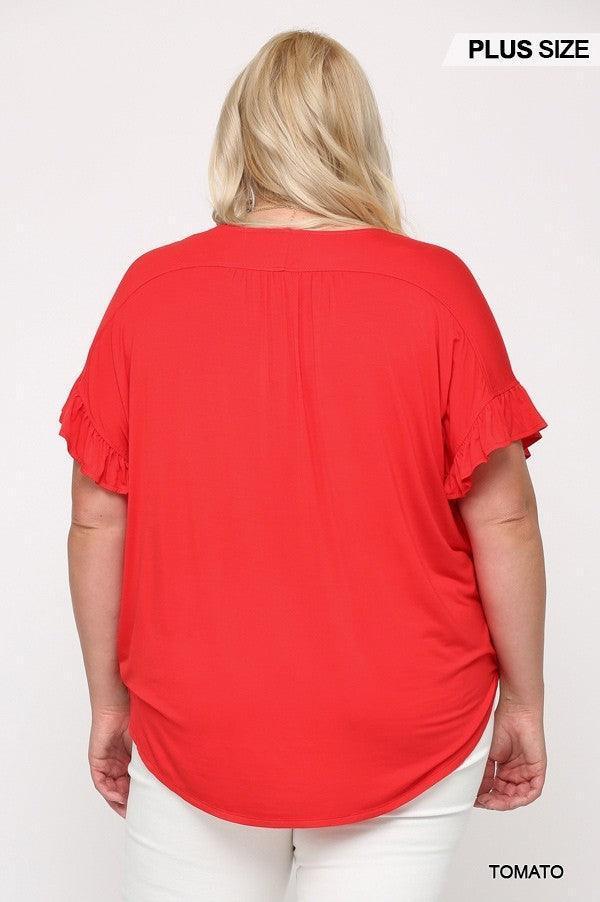Solid Viscose Knit Surplice Top With Ruffle Sleeve | Mixtshop LLC