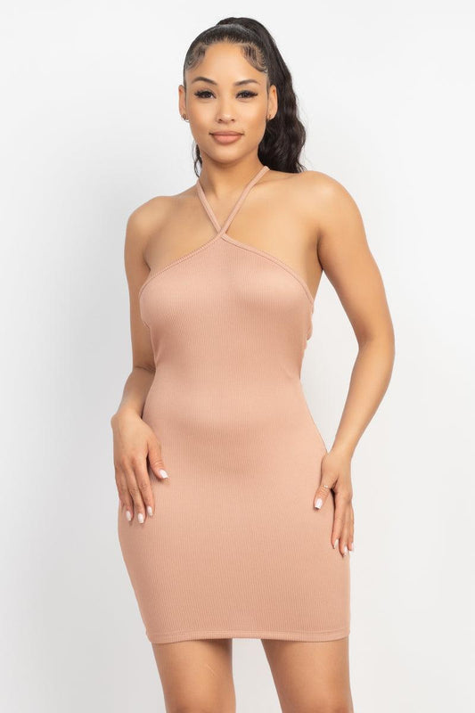 Halter Neck Ribbed Seamless Cut-out Dress | Mixtshop LLC