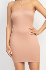 Halter Neck Ribbed Seamless Cut-out Dress | Mixtshop LLC
