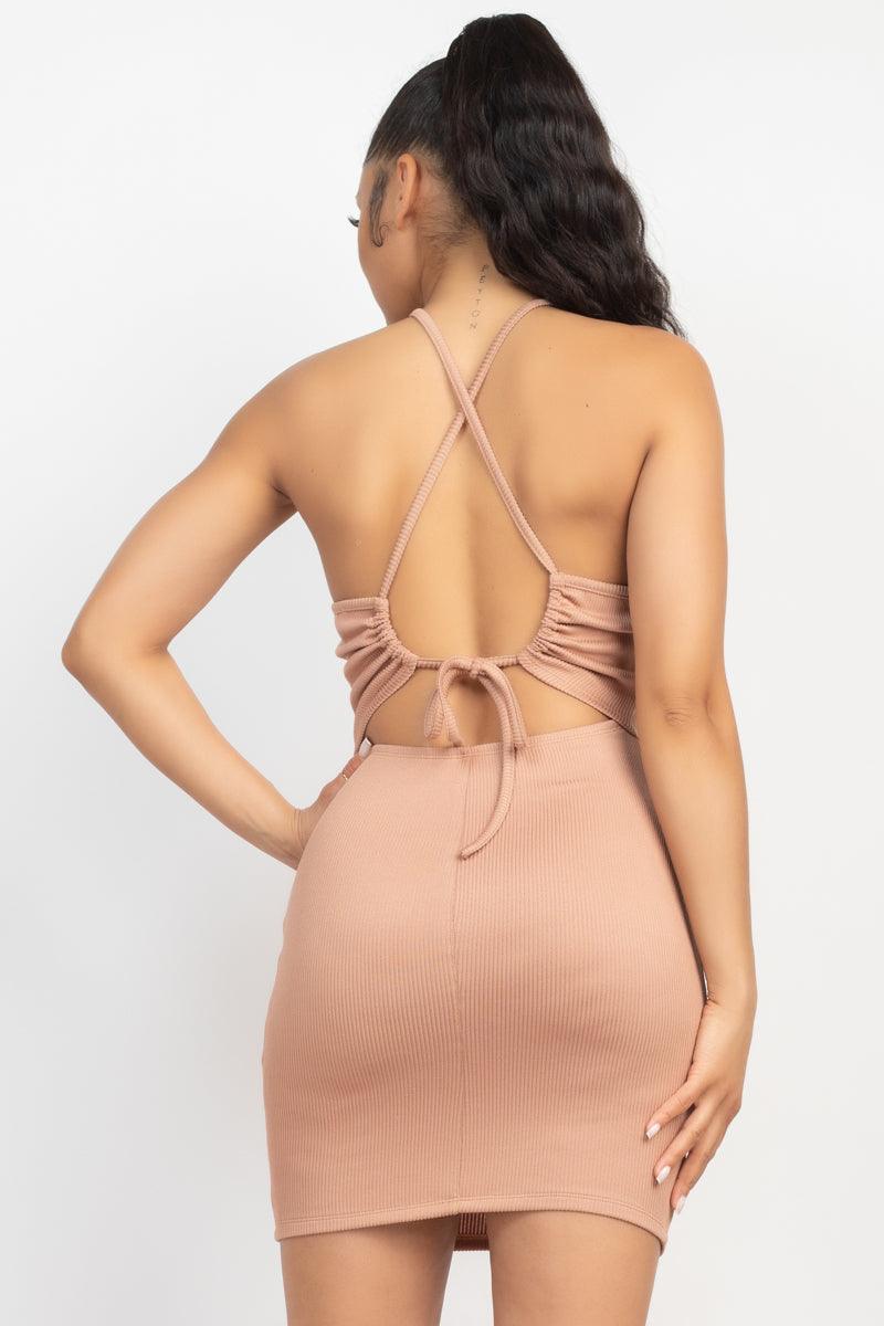 Halter Neck Ribbed Seamless Cut-out Dress | Mixtshop LLC