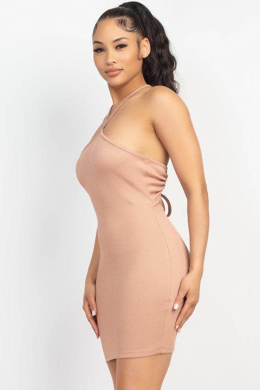 Halter Neck Ribbed Seamless Cut-out Dress | Mixtshop LLC
