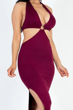 Cut-out Halter Neck Double Back Tie Split Thigh Midi Dress | Mixtshop LLC