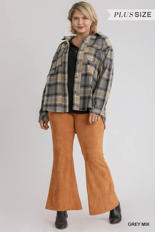 Plaid Collar Button Down Overshirt With Front Pockets | Mixtshop LLC