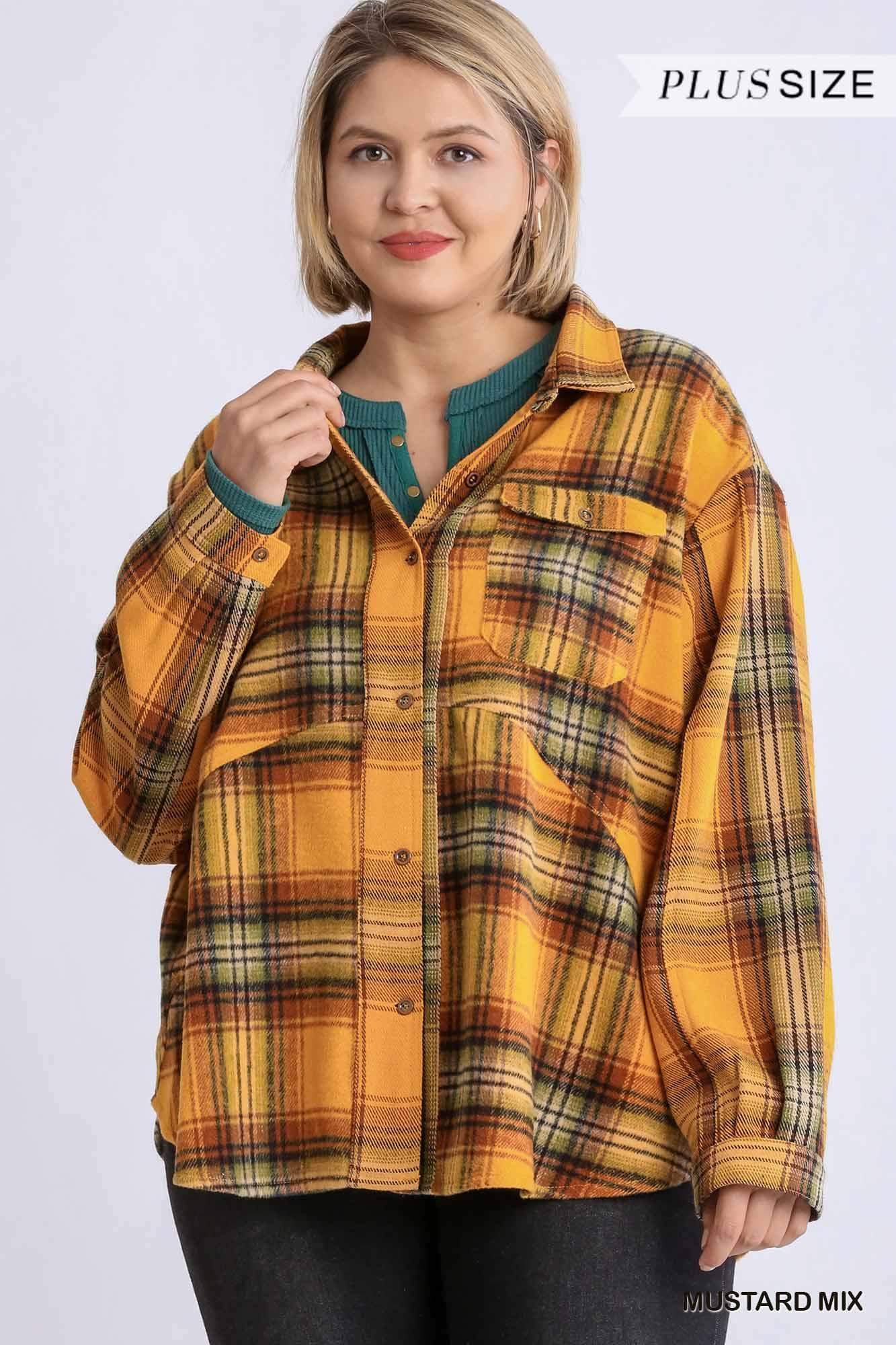 Plaid Collar Button Down Overshirt With Front Pockets | Mixtshop LLC Main image