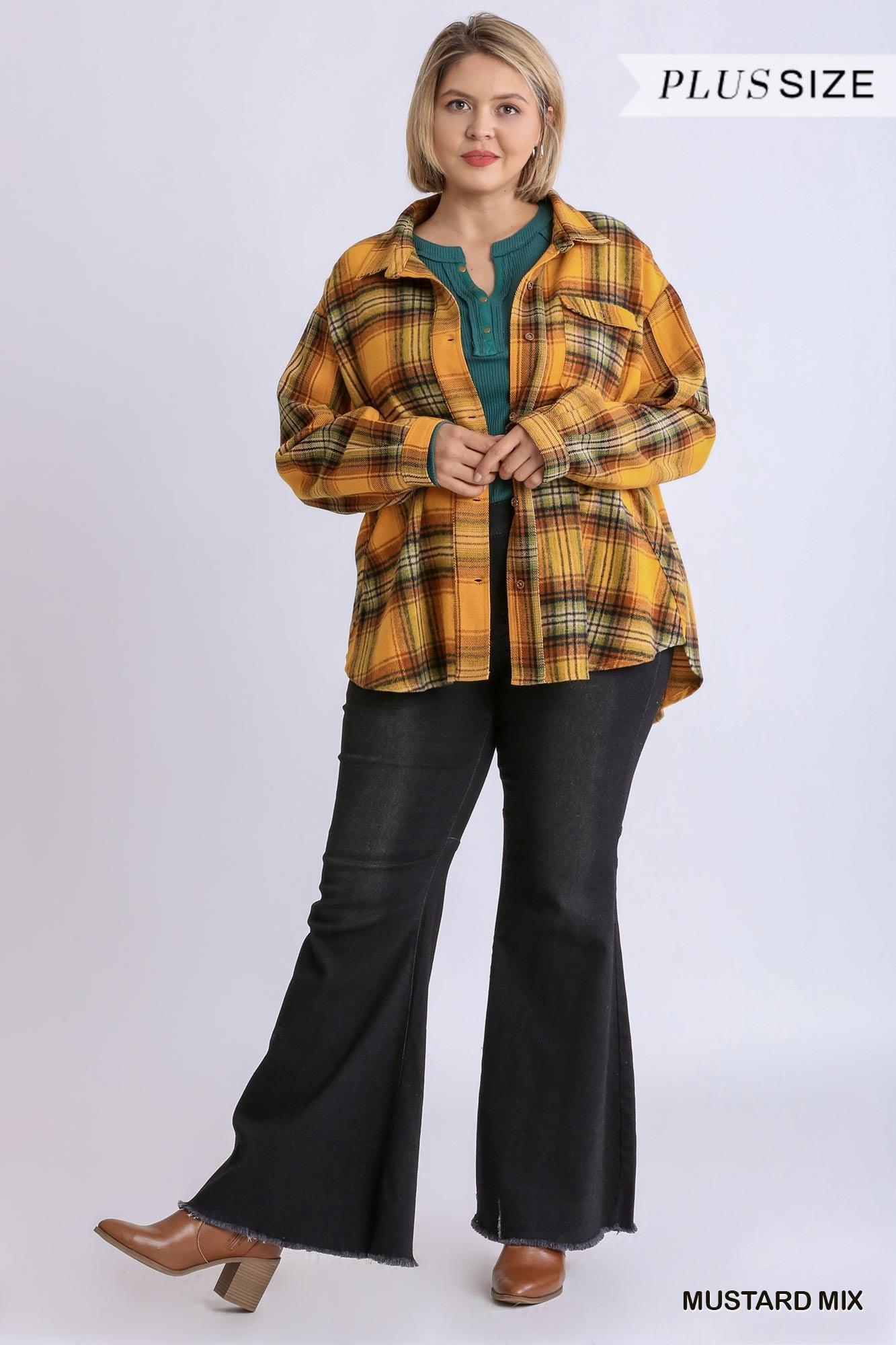 Plaid Collar Button Down Overshirt With Front Pockets | Mixtshop LLC