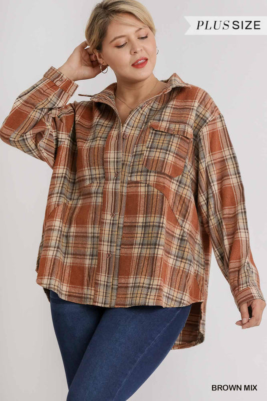 Plaid Collar Button Down Overshirt With Front Pockets | Mixtshop LLC