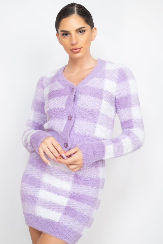 Plaid Button-front Cropped Sweater Cardigan | Mixtshop LLC