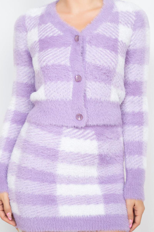 Plaid Button-front Cropped Sweater Cardigan | Mixtshop LLC