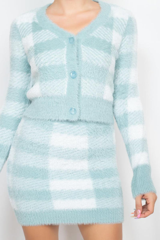 Plaid Button-front Cropped Sweater Cardigan | Mixtshop LLC