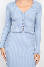 Ruffle Trim Buttoned Sweater Cardigan | Mixtshop LLC