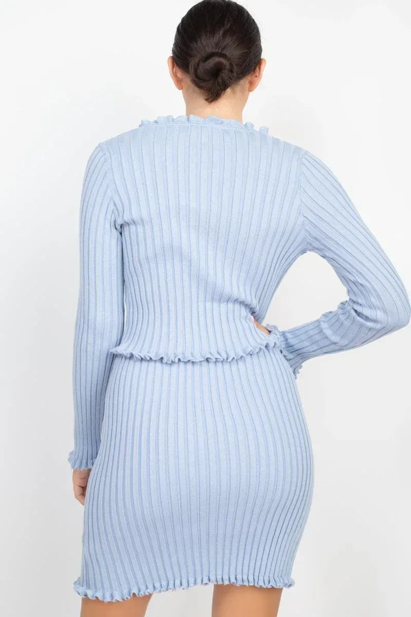 Ruffle Trim Buttoned Sweater Cardigan | Mixtshop LLC