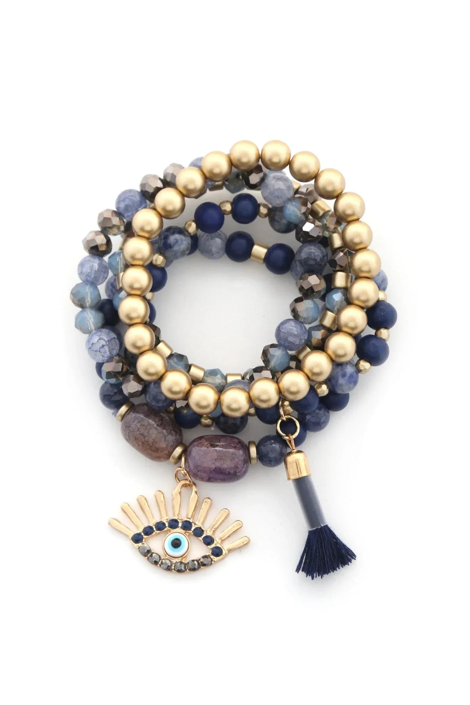 Evil Eye Bead Tassel Bracelet Set | Mixtshop LLC