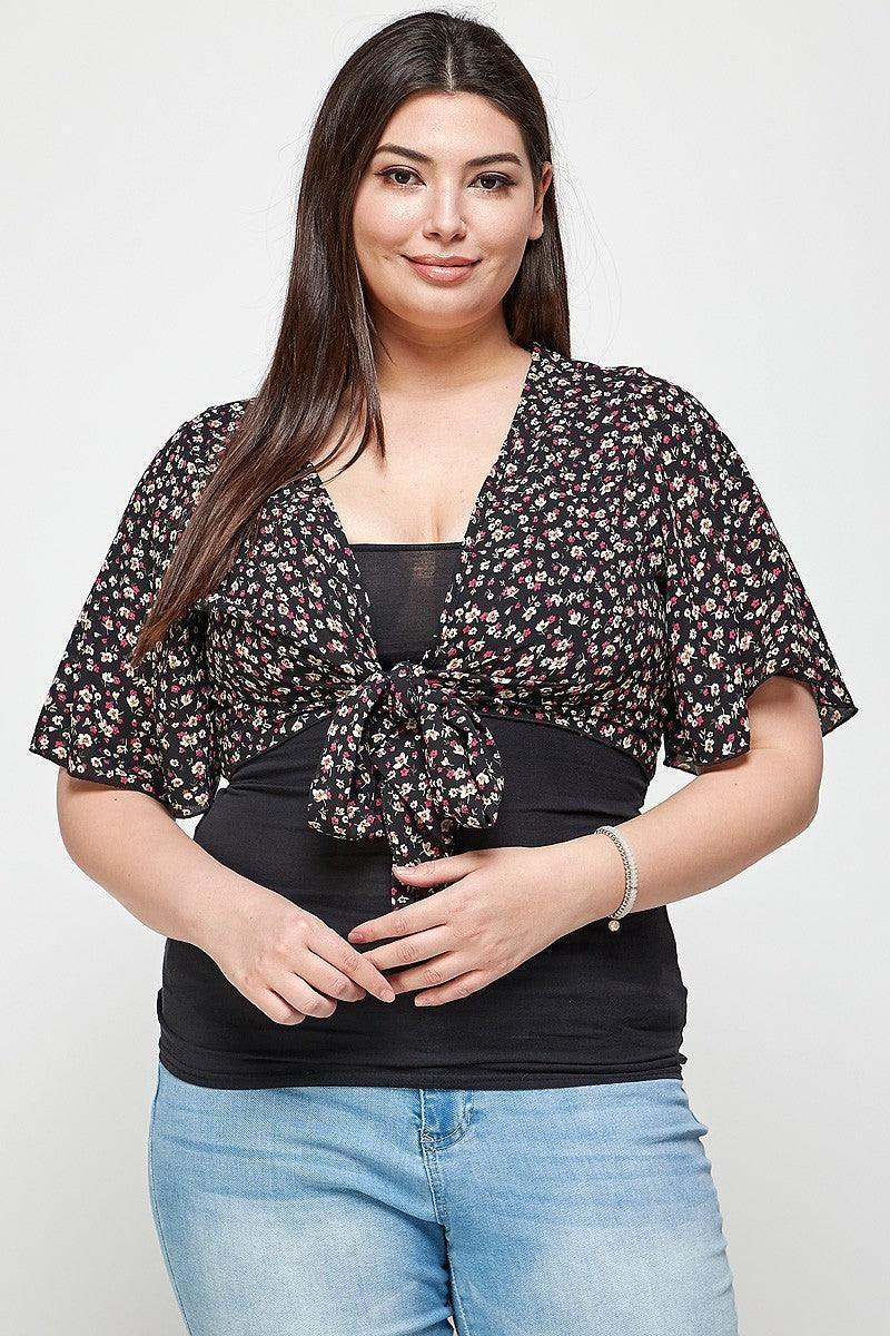 Plus Size Ditsy Floral Print Cropped Bolero Cardigan | Mixtshop LLC Main image