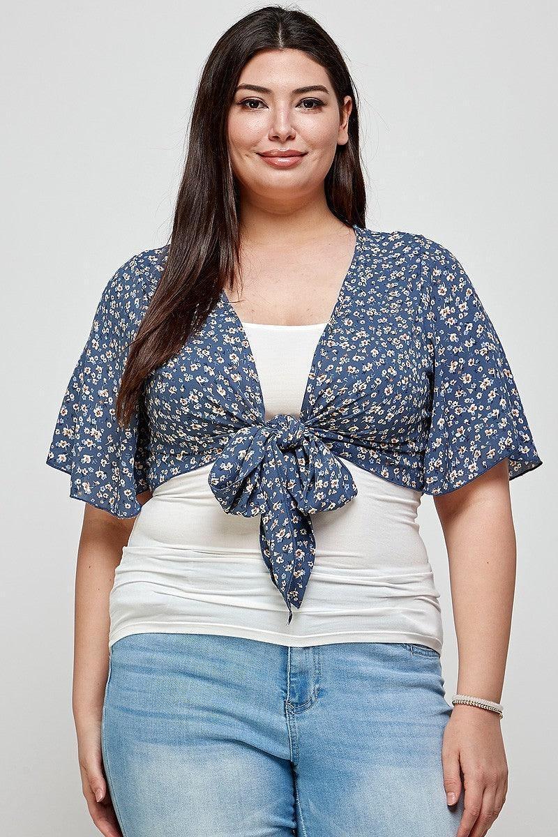 Plus Size Ditsy Floral Print Cropped Bolero Cardigan | Mixtshop LLC Main image