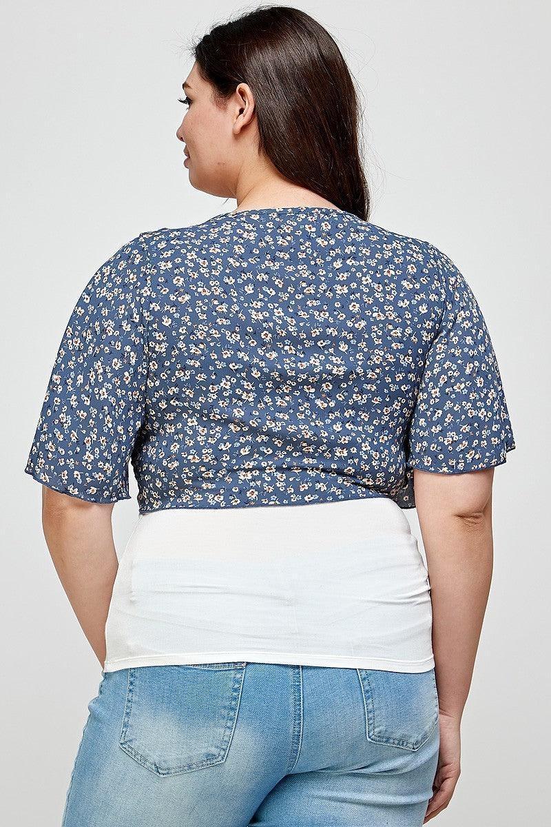 Plus Size Ditsy Floral Print Cropped Bolero Cardigan | Mixtshop LLC