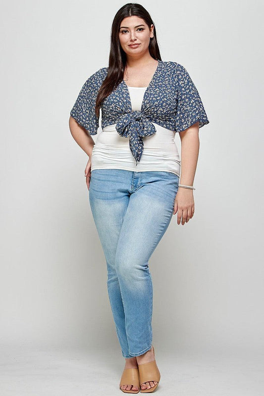 Plus Size Ditsy Floral Print Cropped Bolero Cardigan | Mixtshop LLC
