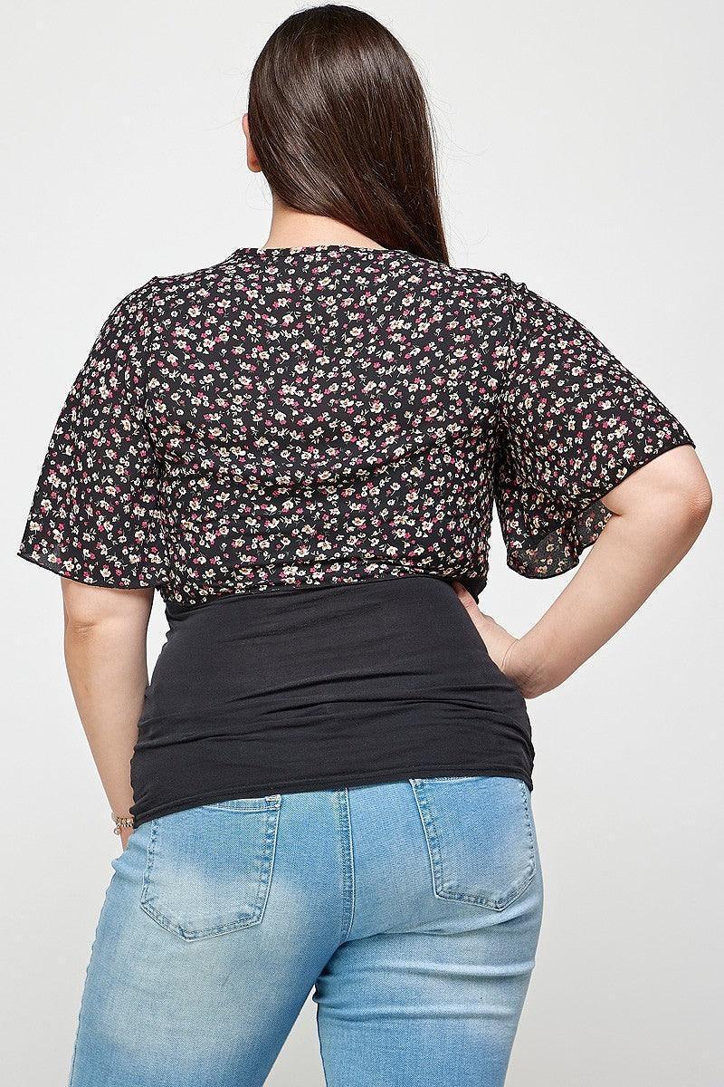Plus Size Ditsy Floral Print Cropped Bolero Cardigan | Mixtshop LLC