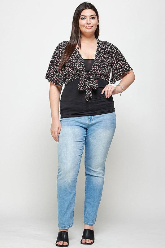 Plus Size Ditsy Floral Print Cropped Bolero Cardigan | Mixtshop LLC