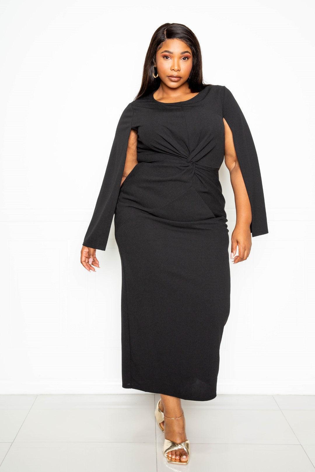 Cape Sleeve Dress With Knot Detail | Mixtshop LLC Main image