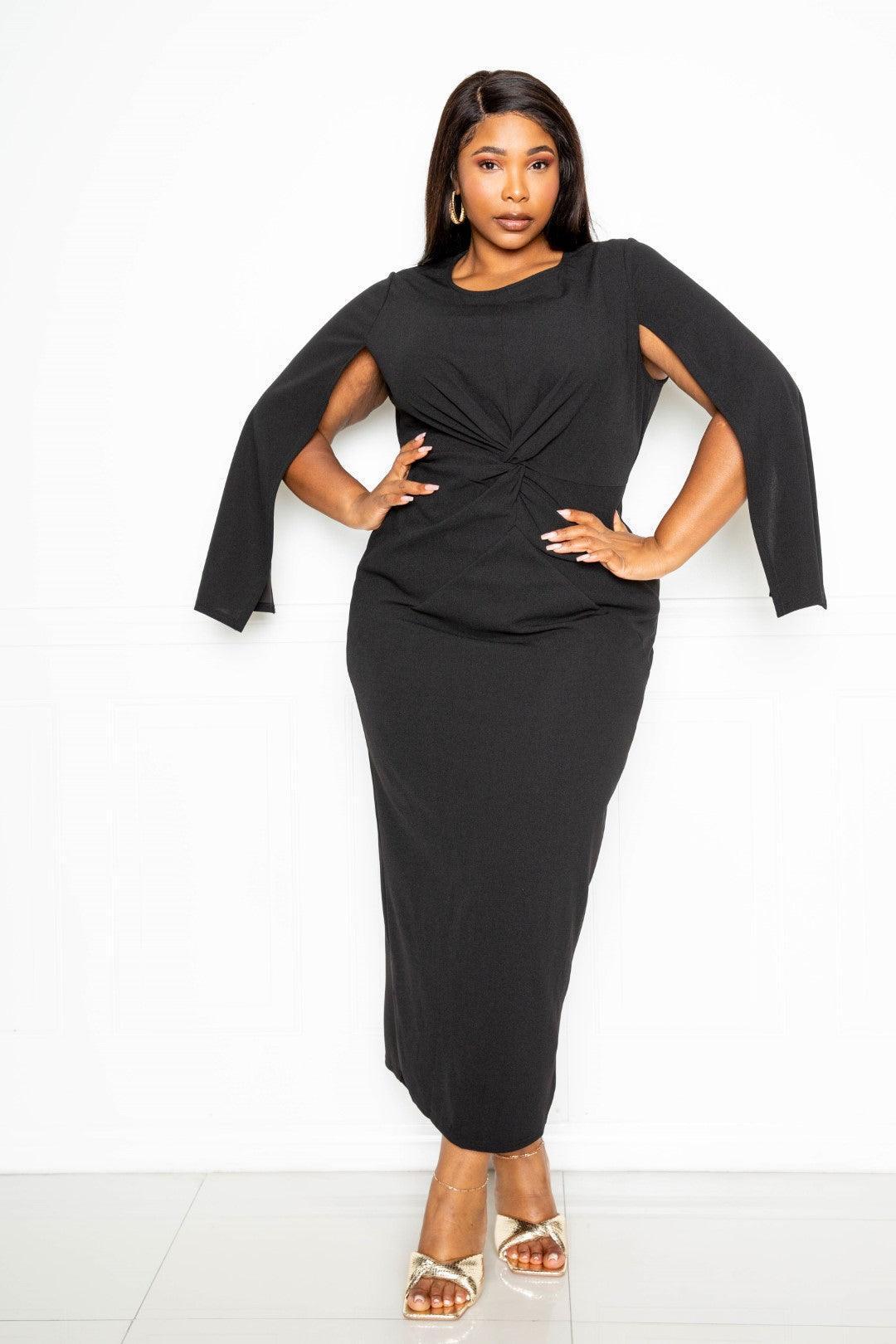 Cape Sleeve Dress With Knot Detail | Mixtshop LLC
