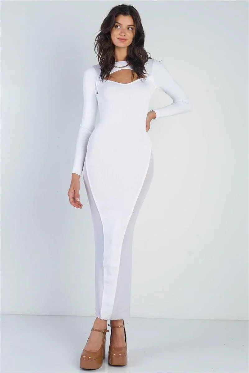 Cutout Bust Mesh Side Detail Long Sleeve Dress | Mixtshop LLC Main image