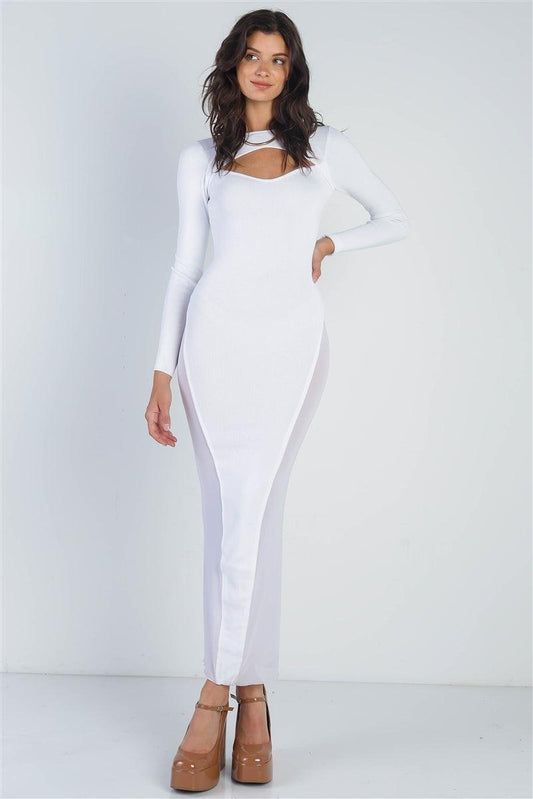 Cutout Bust Mesh Side Detail Long Sleeve Dress | Mixtshop LLC
