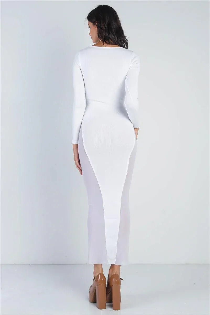 Cutout Bust Mesh Side Detail Long Sleeve Dress | Mixtshop LLC