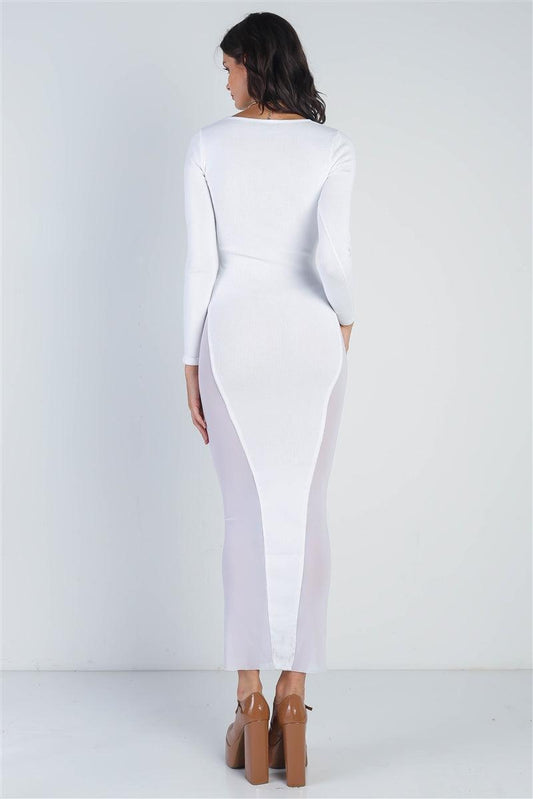 Cutout Bust Mesh Side Detail Long Sleeve Dress | Mixtshop LLC