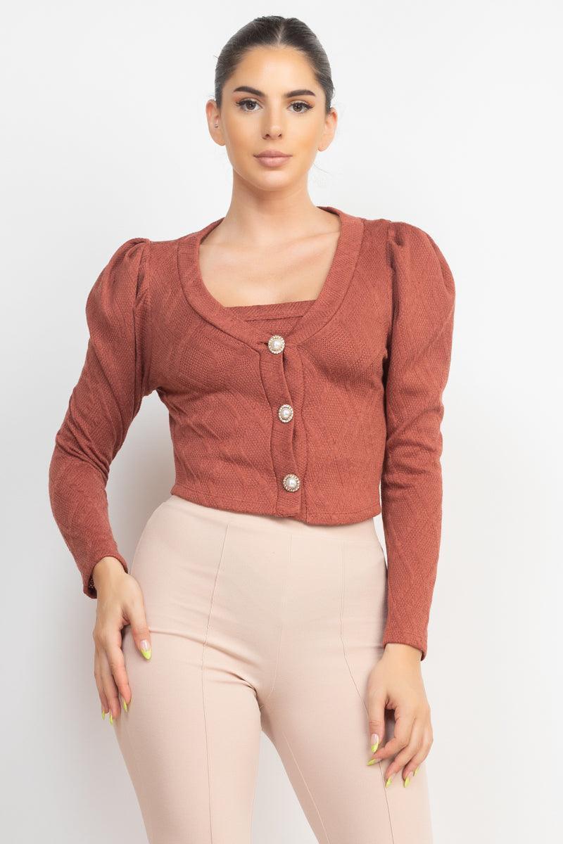 Geometric Cami Puff Sleeves Blazer Top Set | Mixtshop LLC Main image