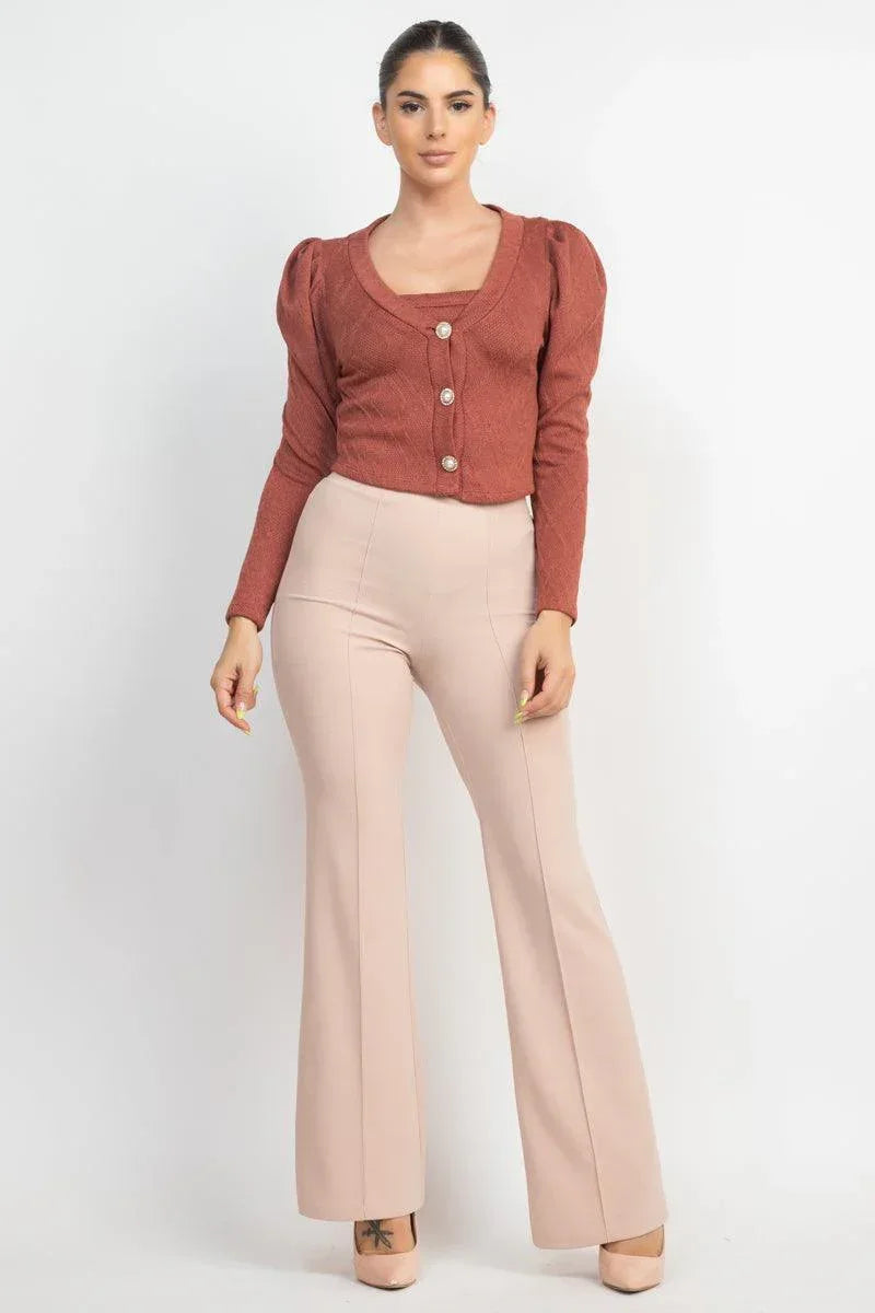 Geometric Cami Puff Sleeves Blazer Top Set Secondary image