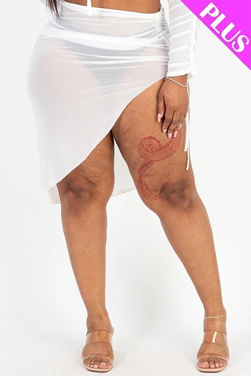 Plus Sexy Sheer Mesh Drawstring Ruched Skirt | Mixtshop LLC Main image