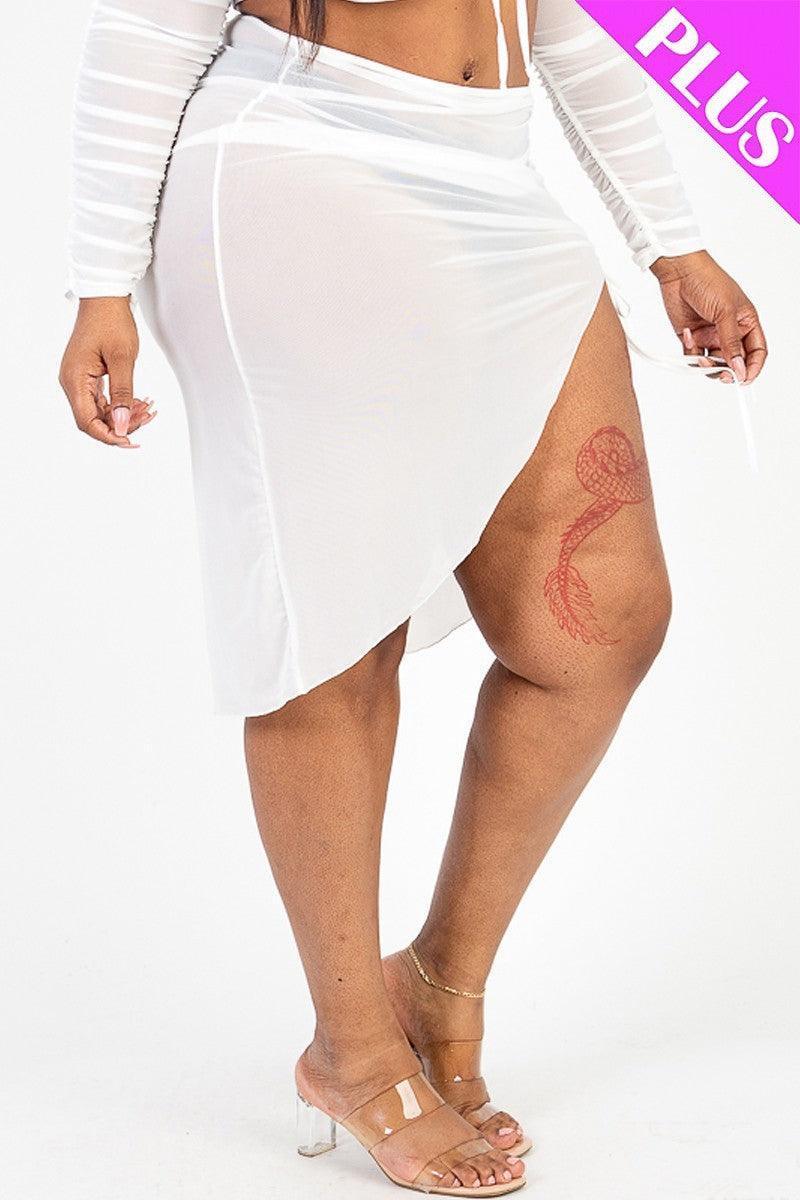 Plus Sexy Sheer Mesh Drawstring Ruched Skirt | Mixtshop LLC