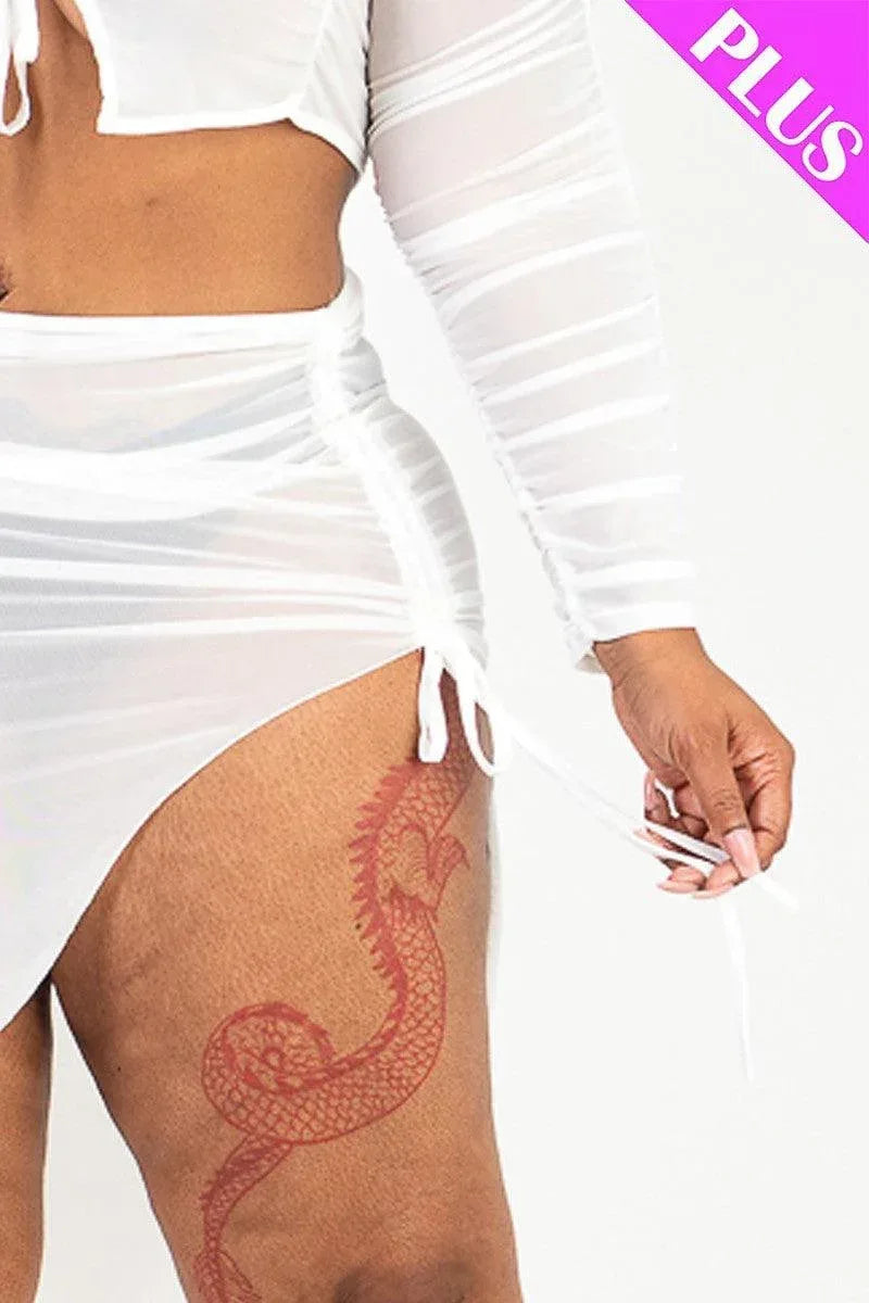 Plus Sexy Sheer Mesh Drawstring Ruched Skirt | Mixtshop LLC