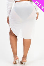 Plus Sexy Sheer Mesh Drawstring Ruched Skirt | Mixtshop LLC
