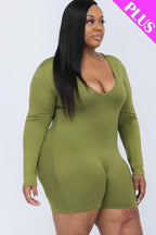 Plus V-neck Long Sleeve Bodycon Romper | Mixtshop LLC