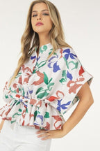 Floral Print Short Sleeve Top With Waist Tie | Mixtshop LLC