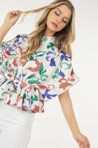 Floral Print Short Sleeve Top With Waist Tie | Mixtshop LLC