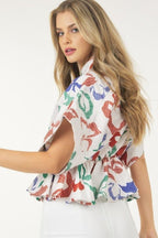 Floral Print Short Sleeve Top With Waist Tie | Mixtshop LLC