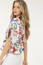 Floral Print Short Sleeve Top With Waist Tie | Mixtshop LLC