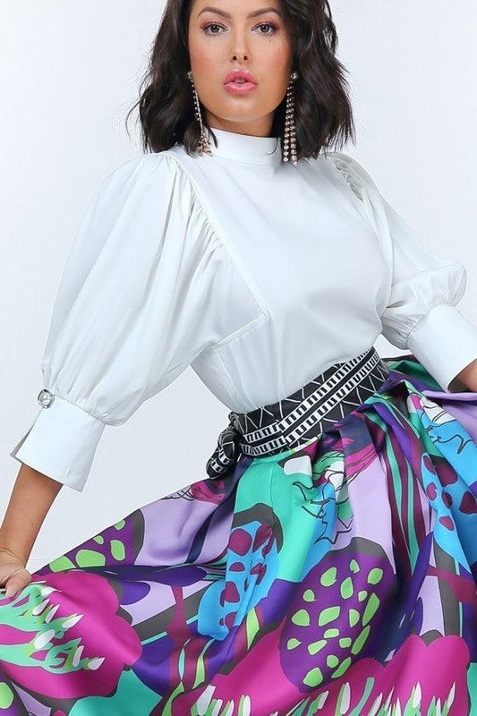 Puff Sleeve Blouse With Pearl Buttons | Mixtshop LLC