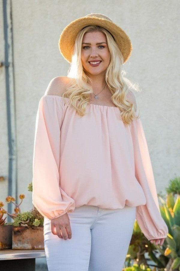 Off Shoulder Long Bubble Sleeve Solid Top | Mixtshop LLC Main image