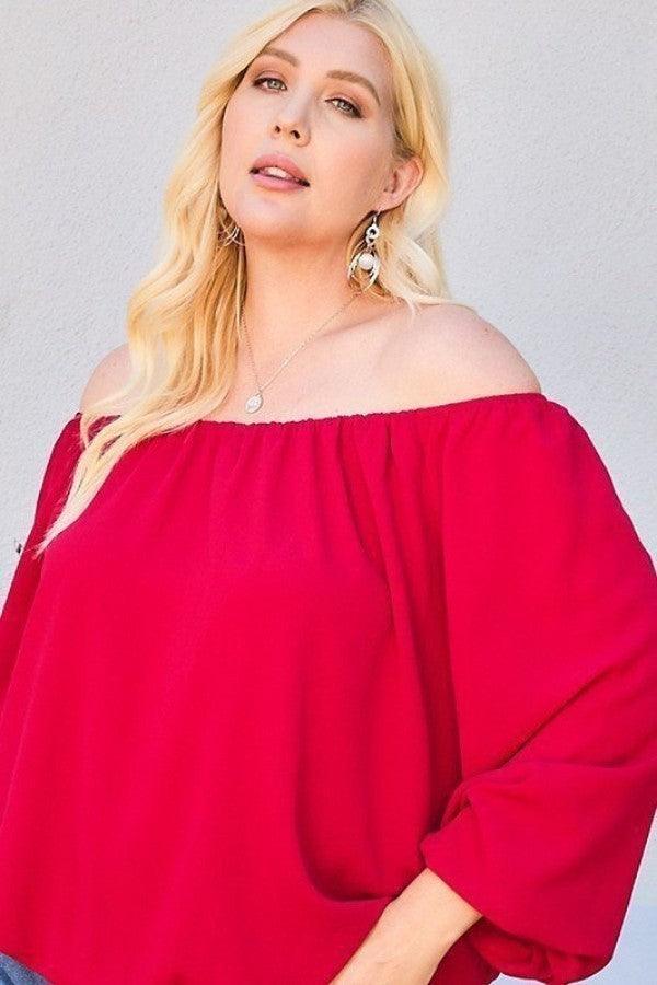 Off Shoulder Long Bubble Sleeve Solid Top | Mixtshop LLC Main image