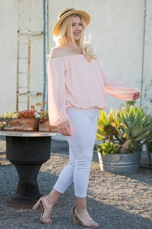 Off Shoulder Long Bubble Sleeve Solid Top Secondary image
