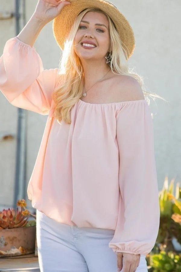 Off Shoulder Long Bubble Sleeve Solid Top | Mixtshop LLC